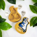 Personalised boxed guitar picks set of three engraved steel picks printed bamboo box | customkings