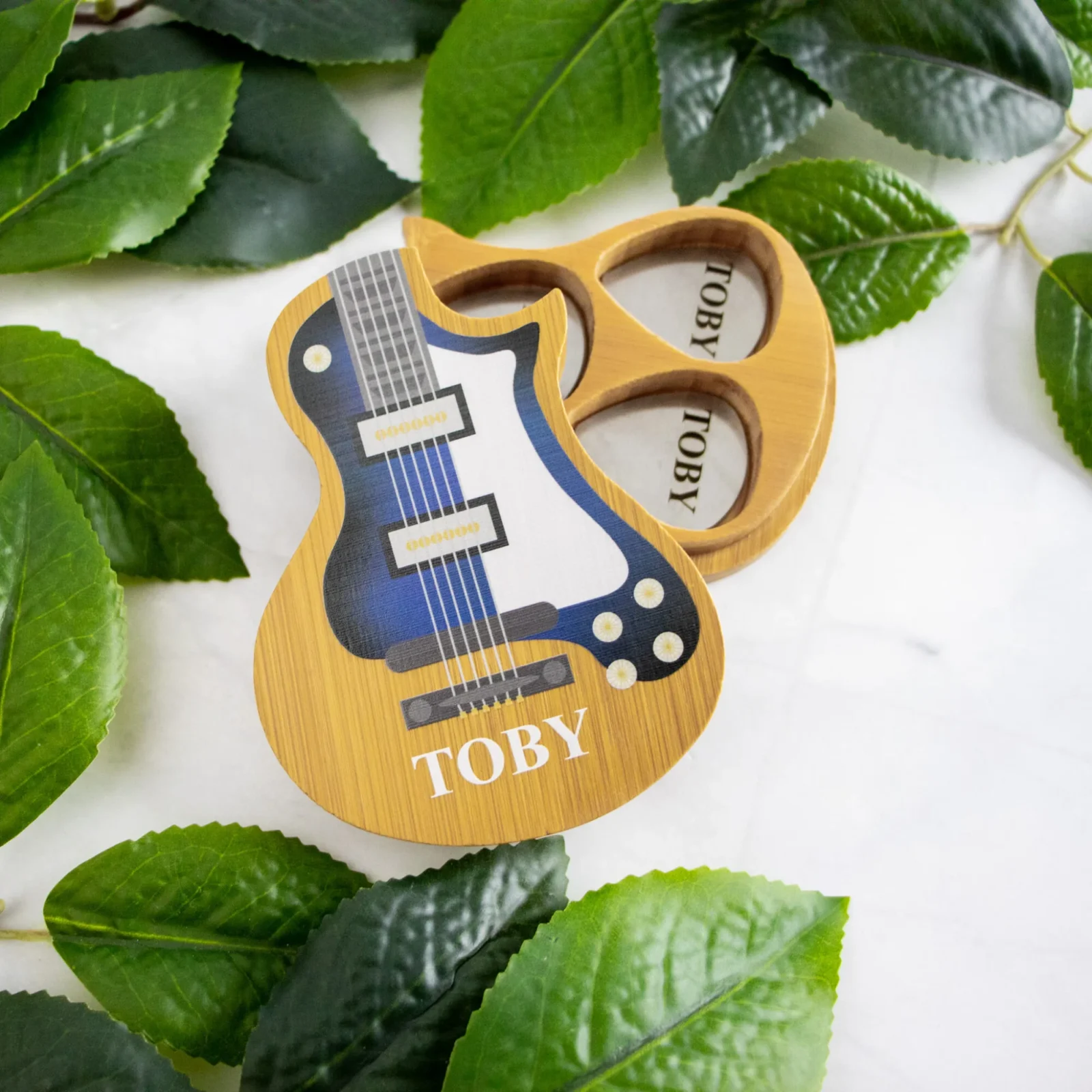 Personalised Boxed Guitar Picks Set of Three - Engraved Steel Picks & Printed Bamboo Box