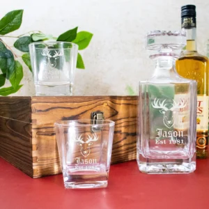 Personalised Buck Vintage Boxed Decanter Set With Two Glasses