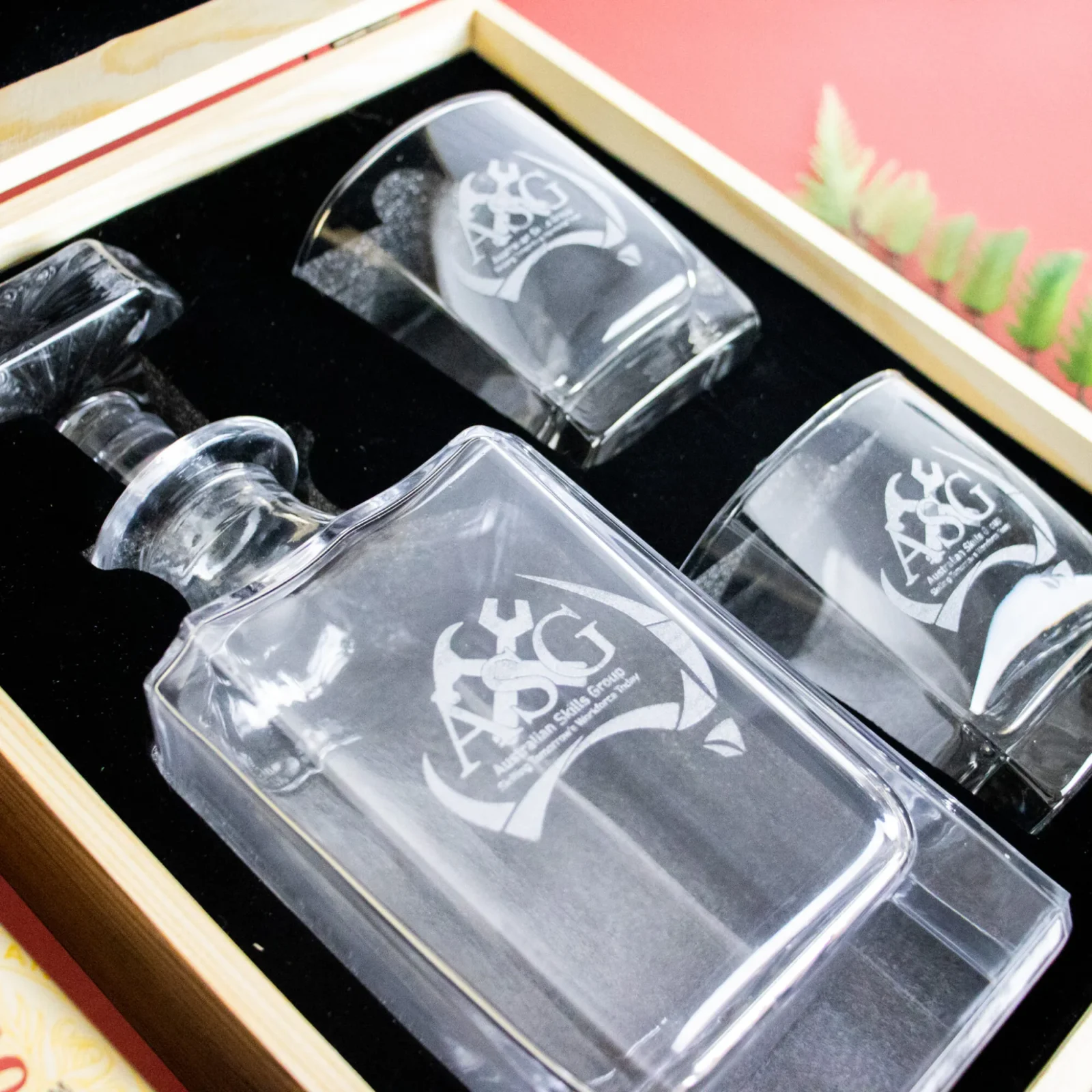 Personalised Corporate Boxed Decanter Set With Two Glasses