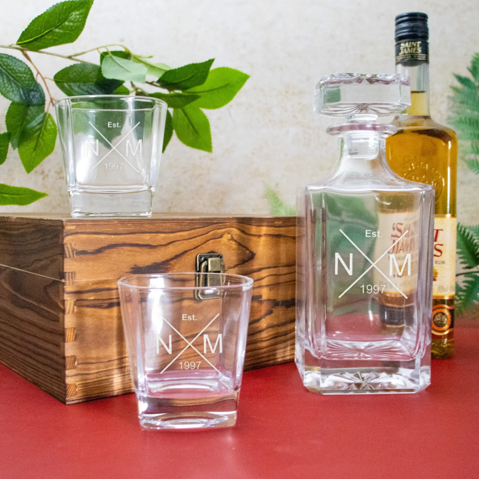 Personalised Hipster Boxed Decanter Set With Two Glasses