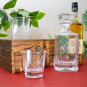 Personalised Hipster Boxed Decanter Set With Two Glasses