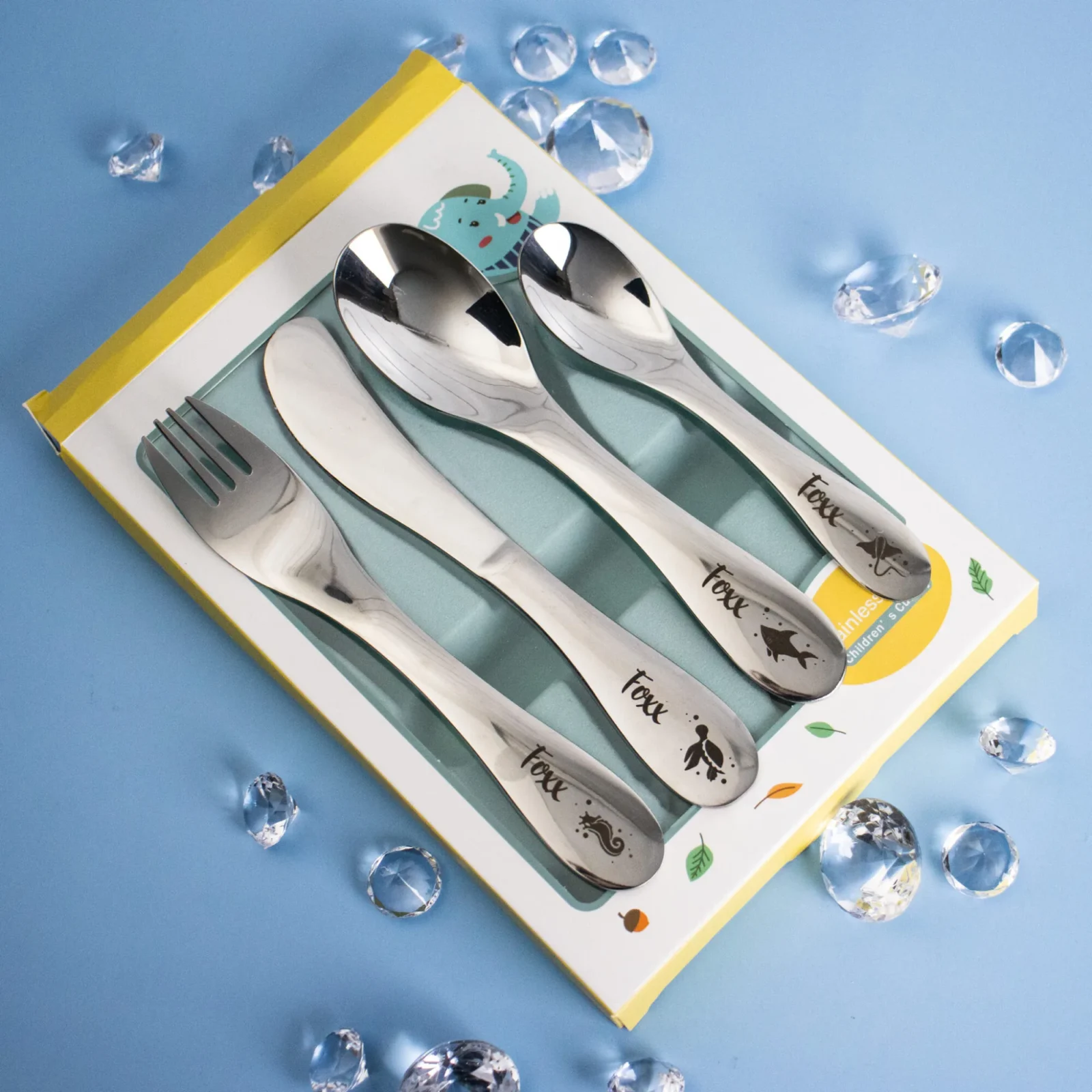 Personalised Kids Cutlery Set Engraved Name & Design Theme