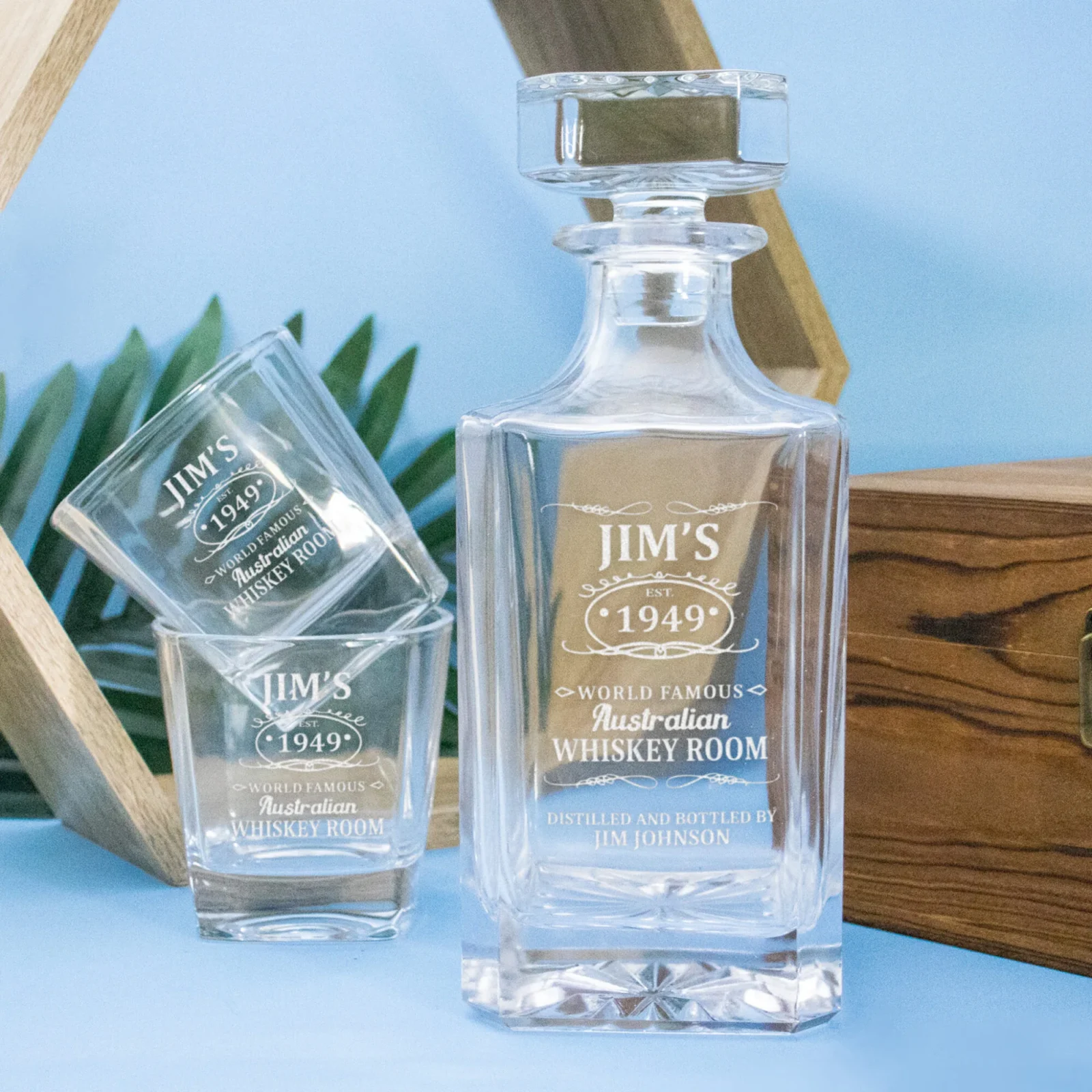 Personalised Whiskey Vintage Boxed Decanter Set With Two Glasses