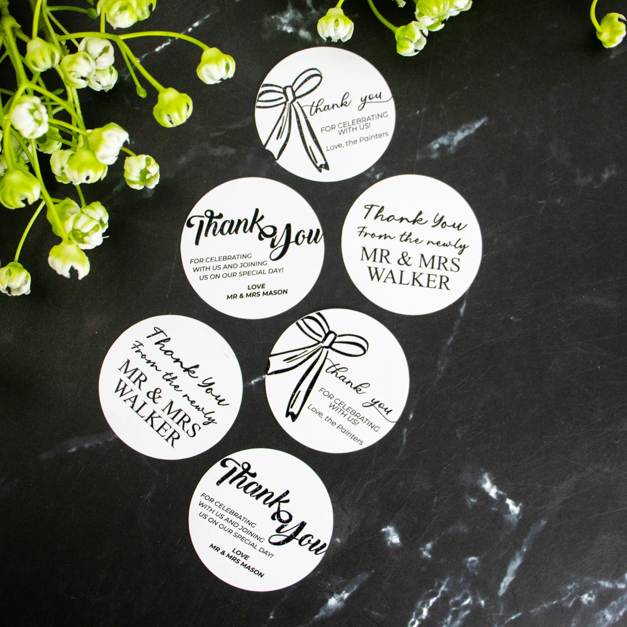 Round wedding thank you sticker sets 3 Round wedding thank you sticker sets