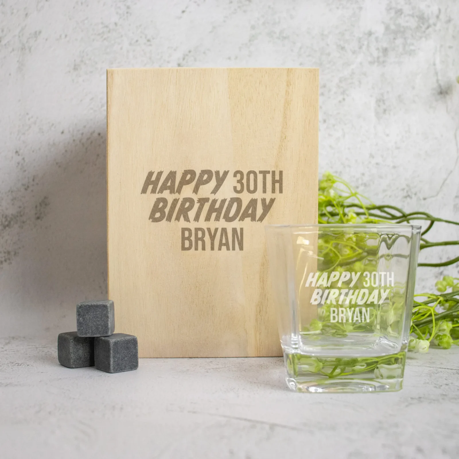 Birthday Boxed Scotch Glass Set with Whiskey Stones