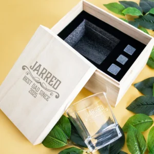 Father's day boxed scotch glass set with whiskey stones