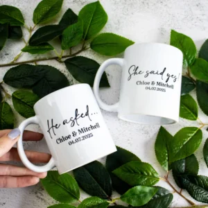 Couples Engagement Coffee Mug Set of 2