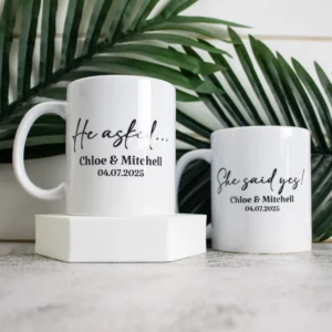 Couples engagement coffee mug set of 2