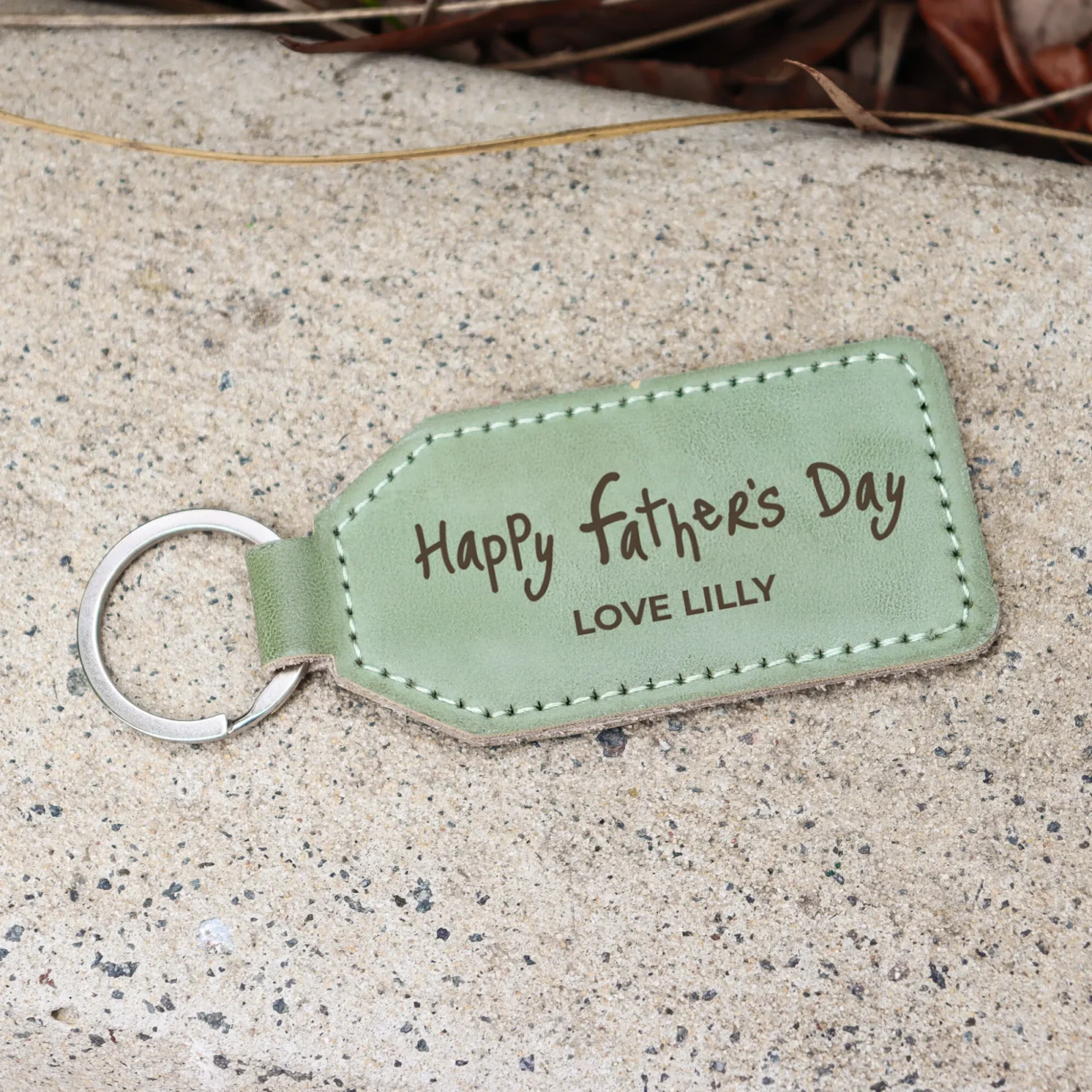 Father's Day Green Leatherette Keychain