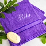 Purple Embroidered Bath Towel