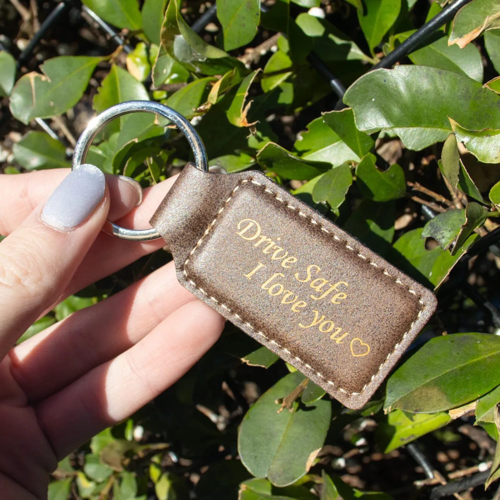Rectangle Vegan Leather Engraved Keychain