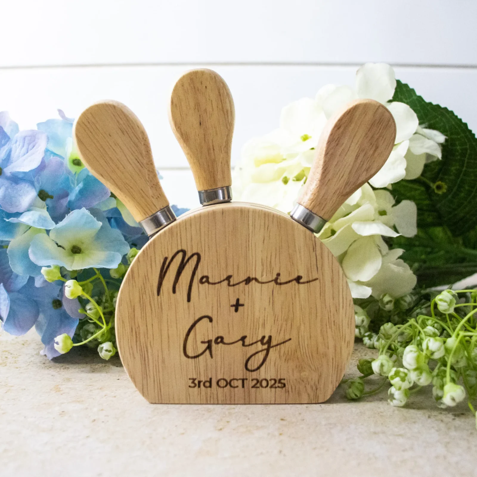 Couples 4 Piece Engraved Cheese Knife Set