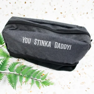 Embroidered grey toiletries bag