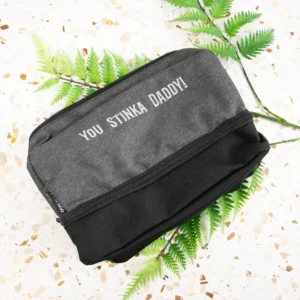 Embroidered grey toiletries bag