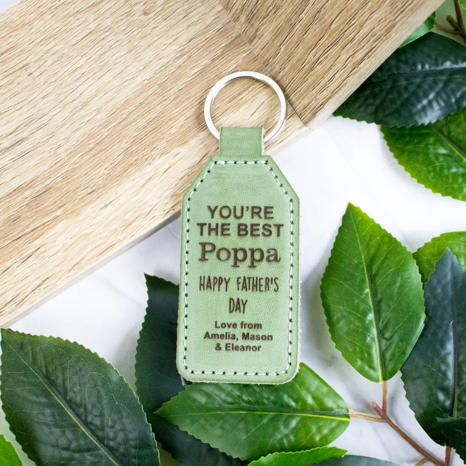 Father's Day Green Leatherette Keychain