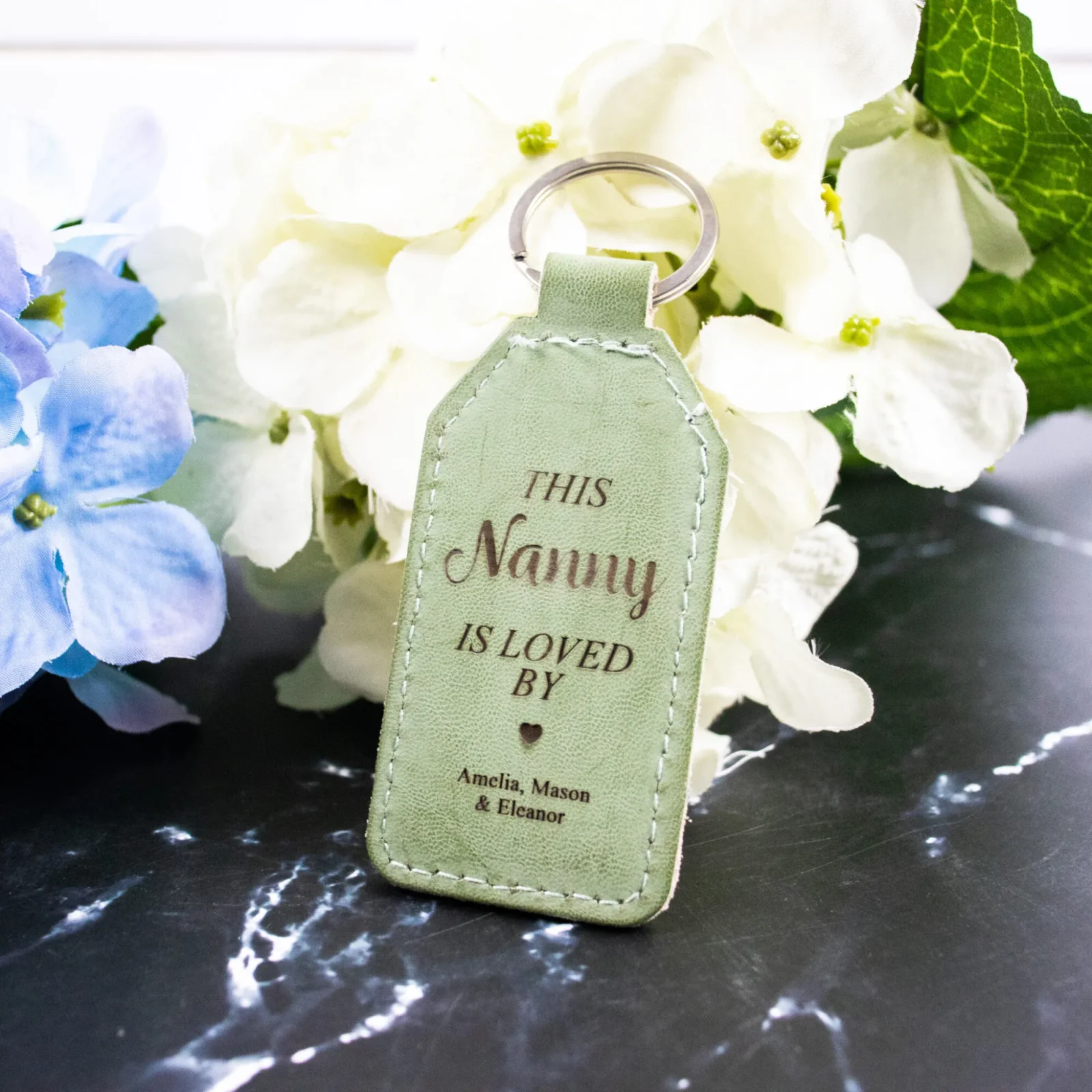 Mother's Day Green Leatherette Keychain