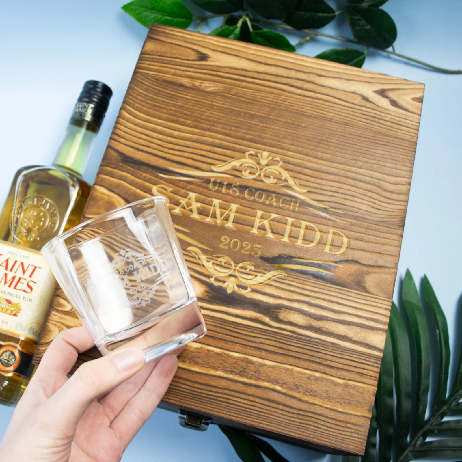 Fancy Vintage Boxed Decanter Set With Two Glasses