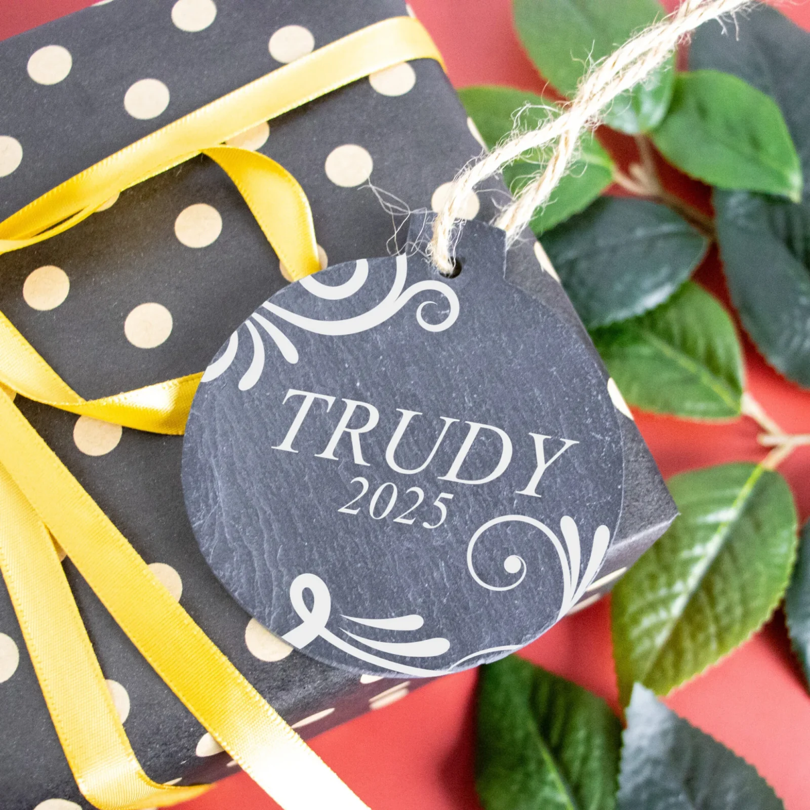 Circle Slate Christmas Ornament