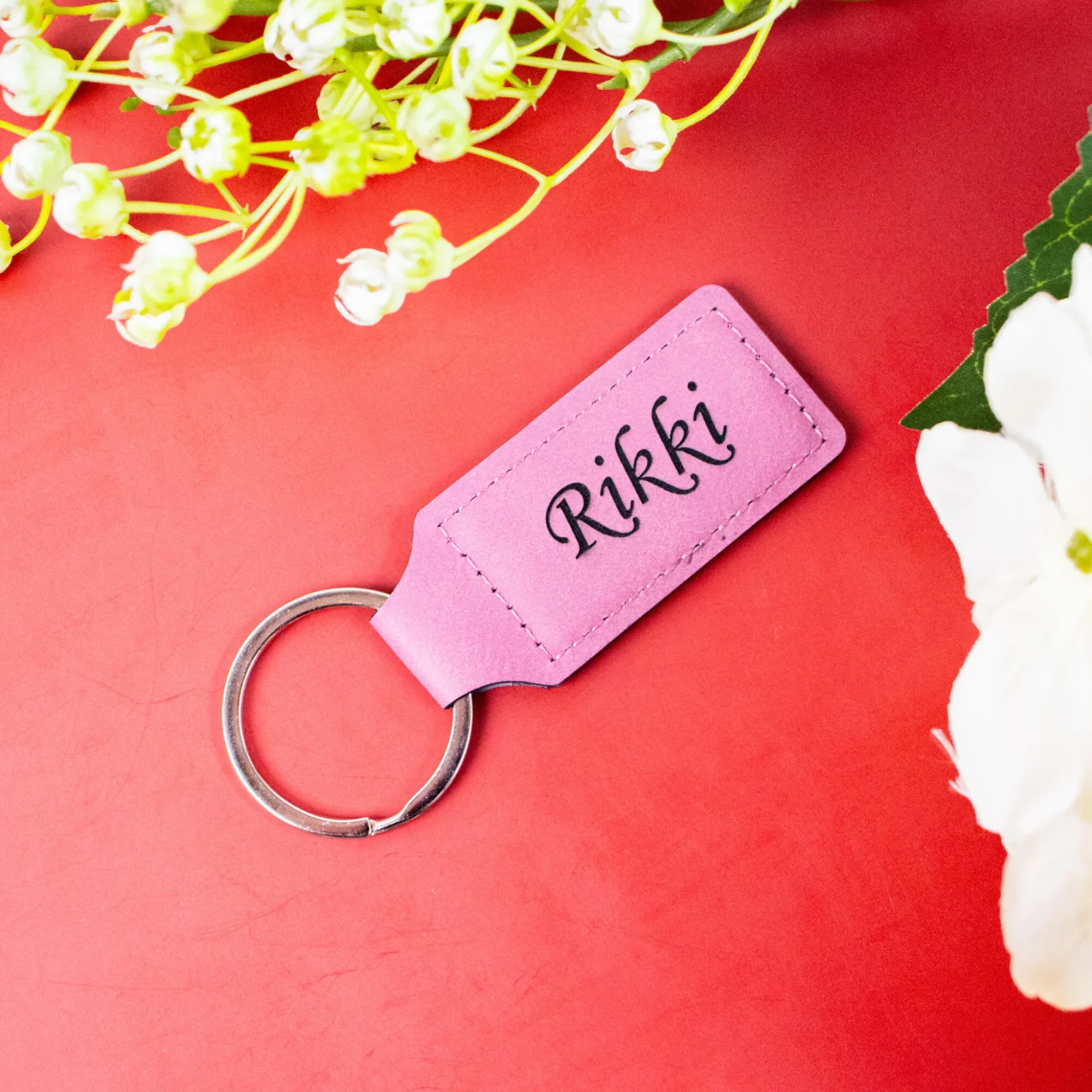 Rectangle Vegan Leather Engraved Keychain