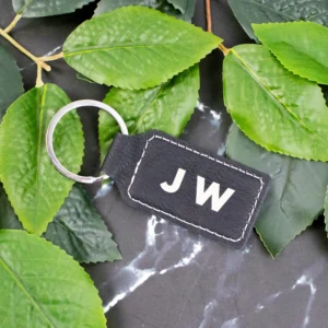 Rectangle vegan leather engraved keychain