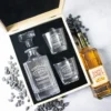 Traditional boxed vintage decanter set with two glasses