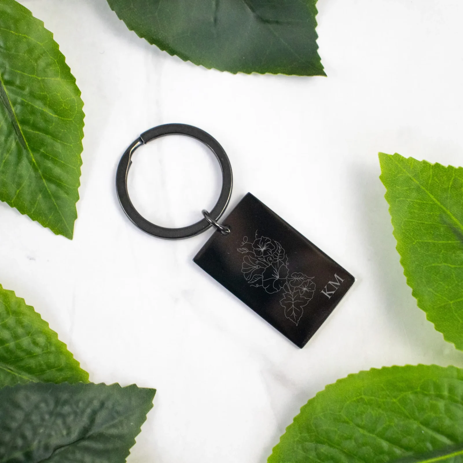 Birth Flower Metal Bar Keyring