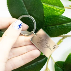 Birth flower metal bar keyring