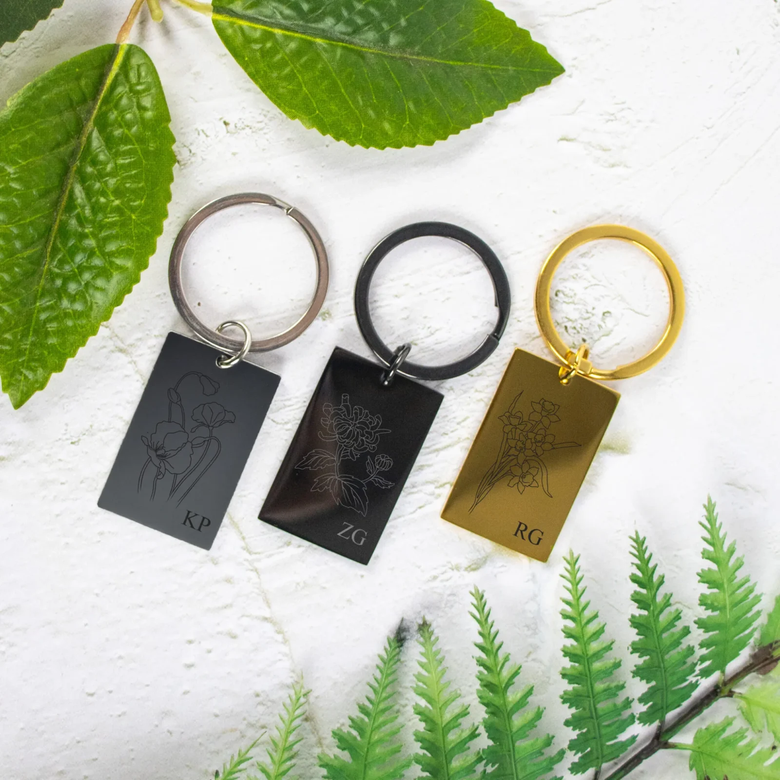 Birth Flower Metal Bar Keyring