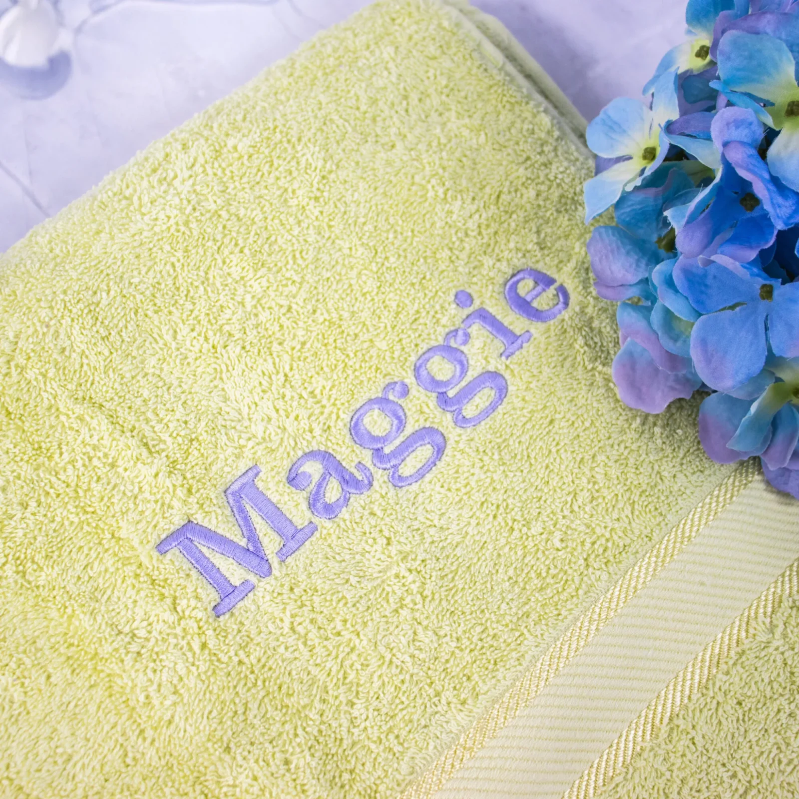 Apple Green Embroidered Bath Towel