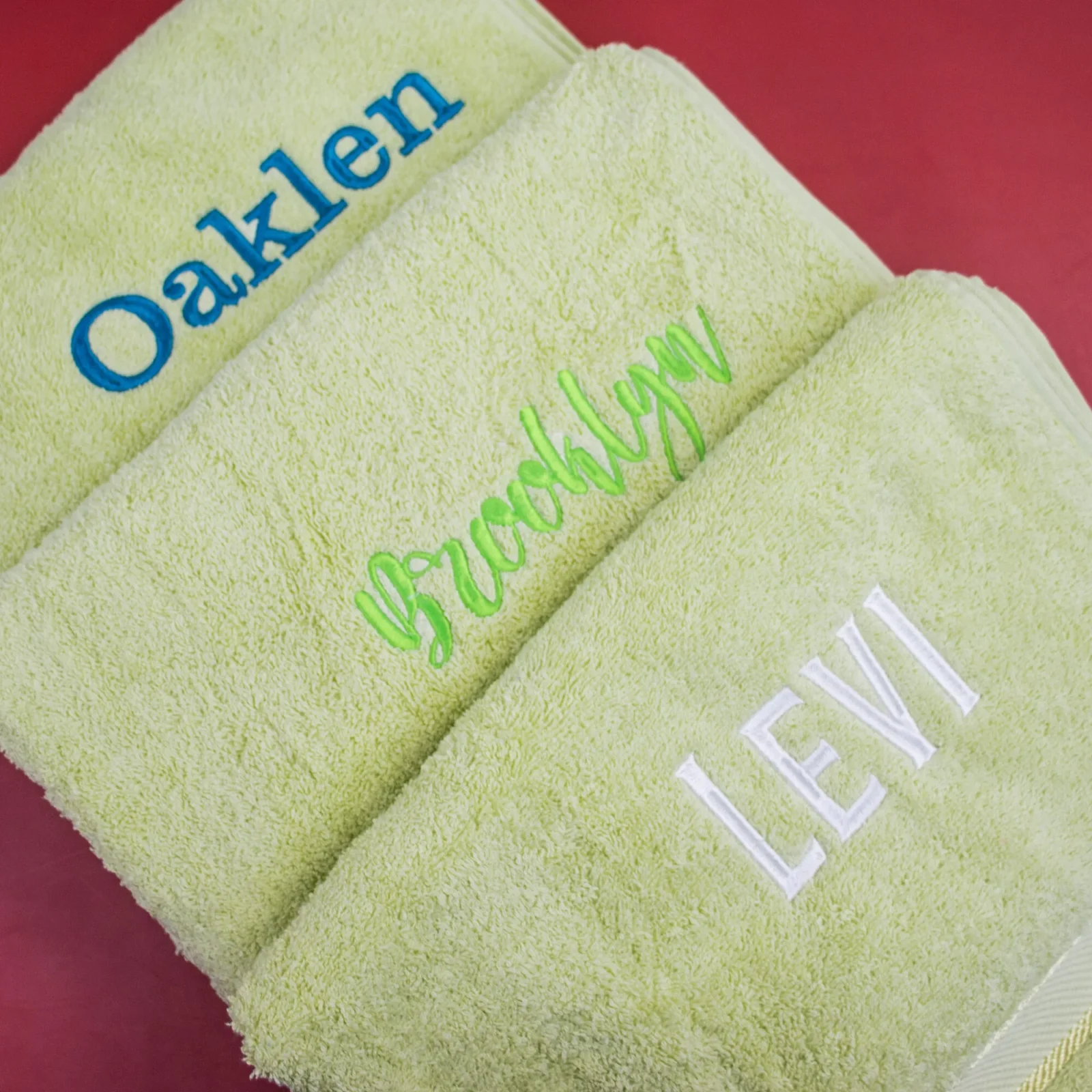 Apple Green Embroidered Bath Towel