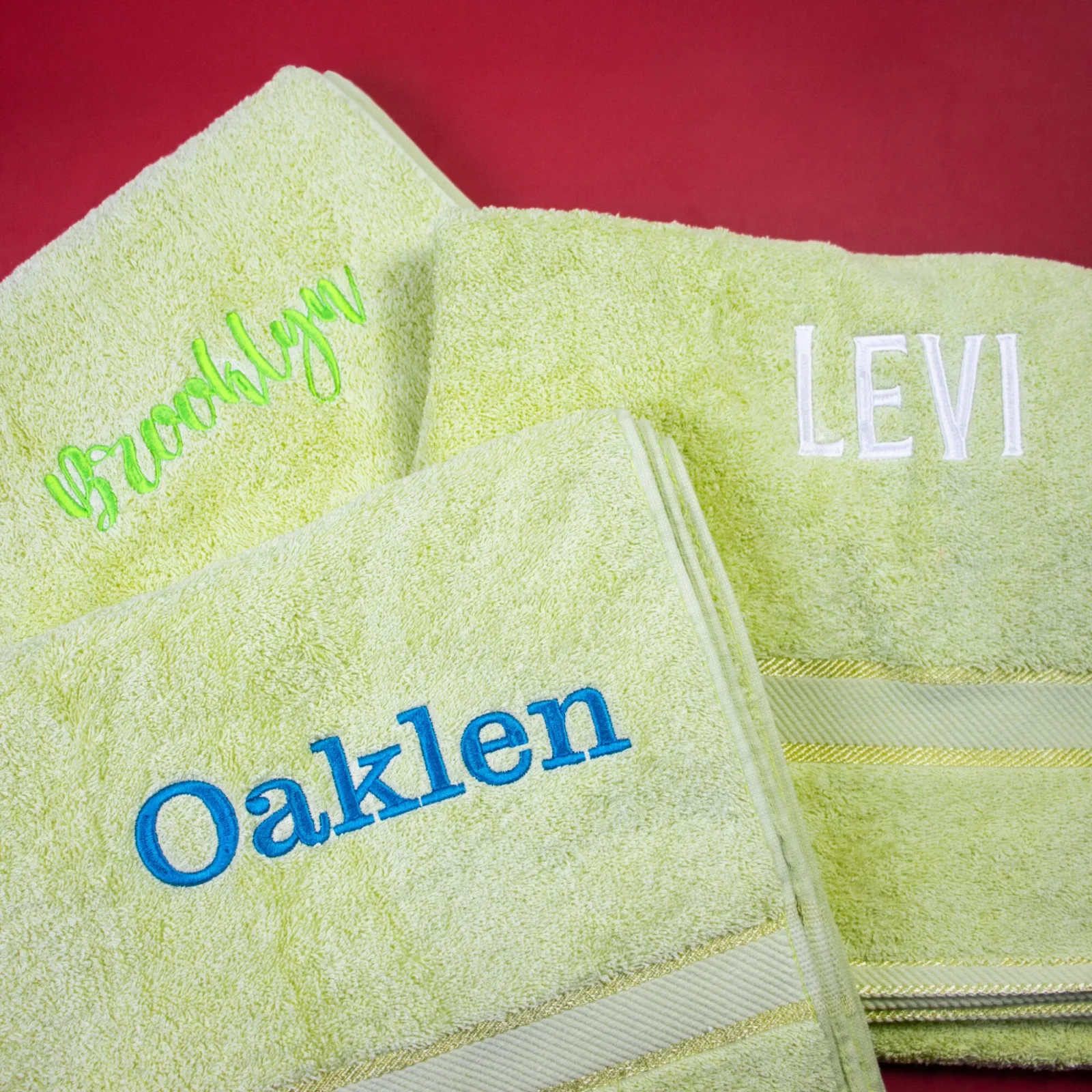 Apple Green Embroidered Bath Towel