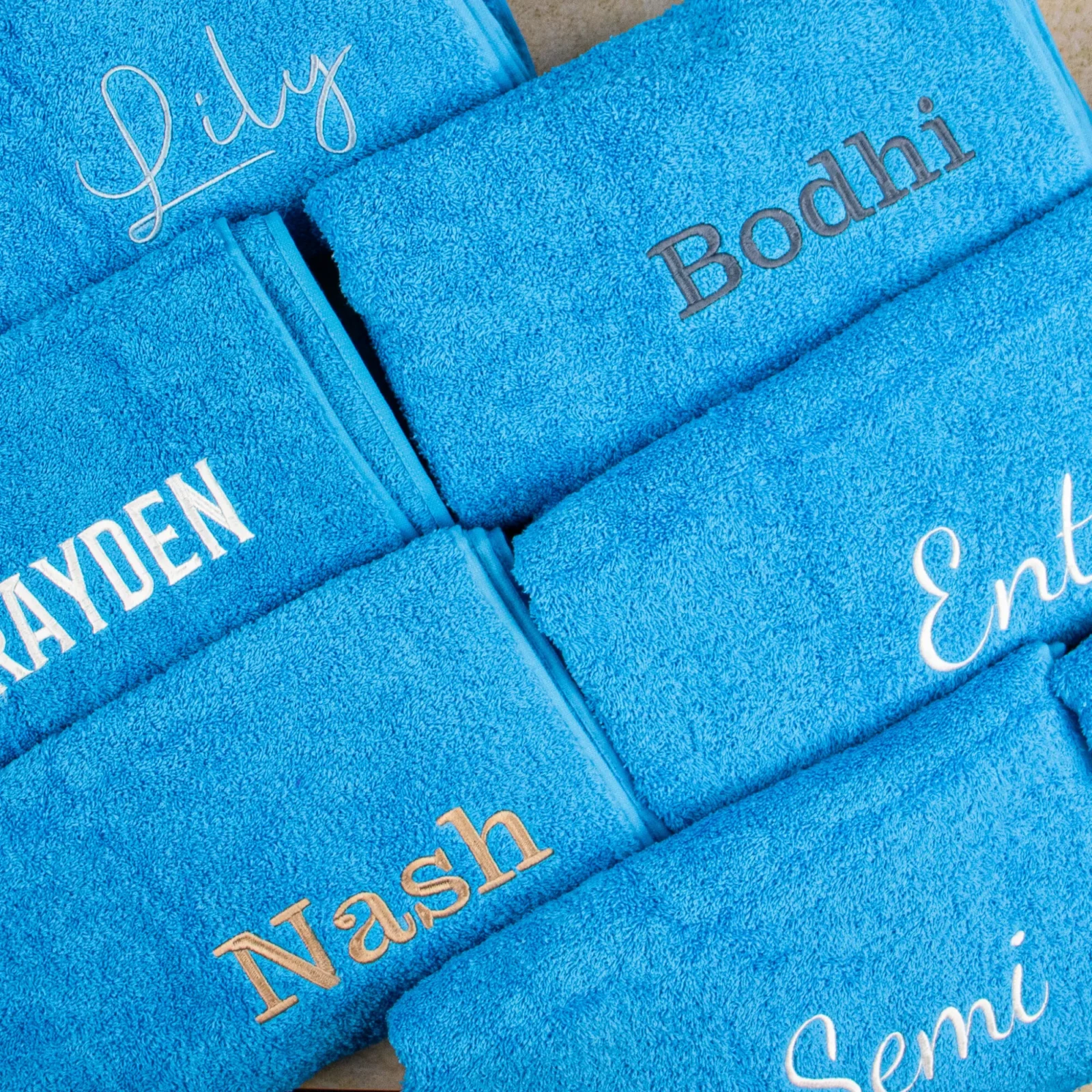 Aqua Embroidered Bath Towel