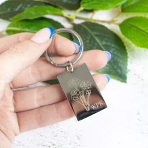 Birth Flower Metal Bar Keyring