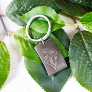 Birth Flower Metal Bar Keyring