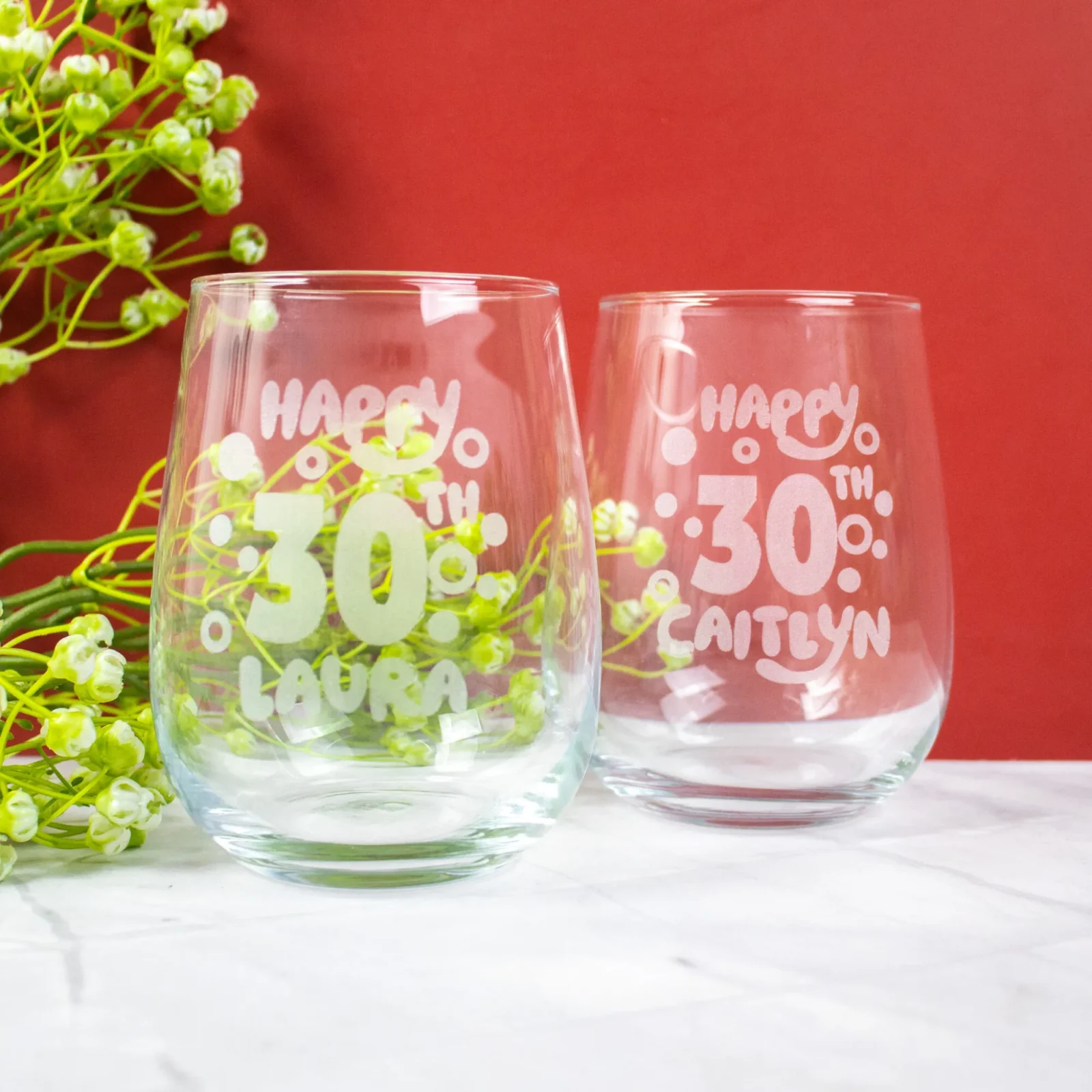 Birthday Personalised Stemless Wine Glass