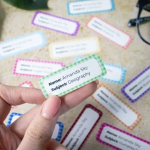 Chequered School Book Name Labels