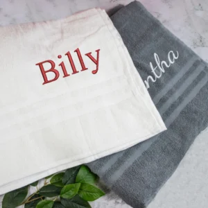 Embroidered bath sheet in grey or white