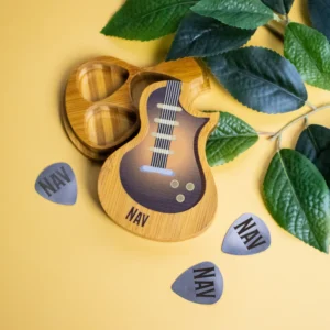 Personalised Boxed Guitar Picks Set of Three - Engraved Steel Picks & Printed Bamboo Box