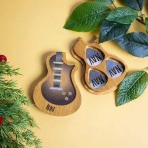 Personalised Boxed Guitar Picks Set of Three - Engraved Steel Picks & Printed Bamboo Box