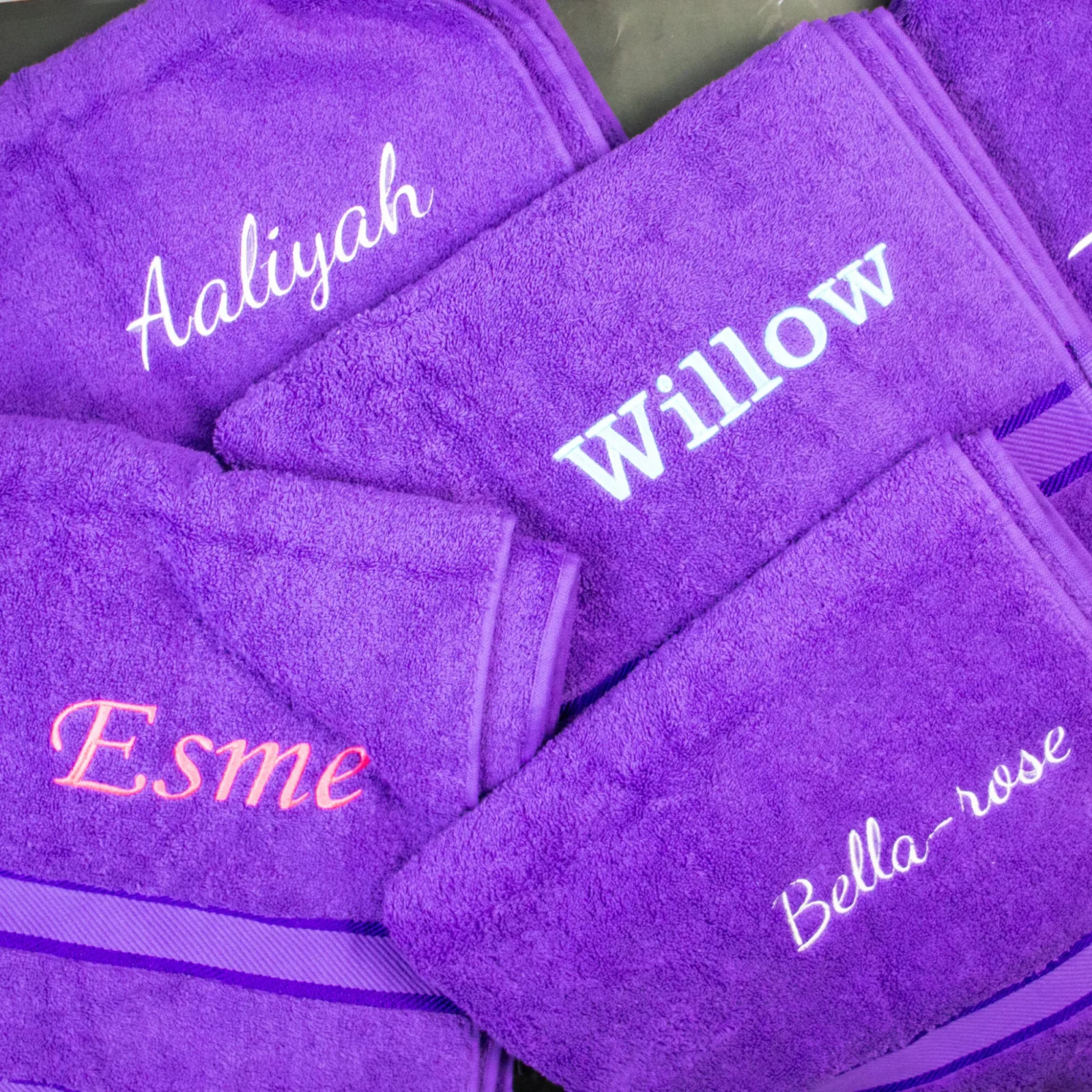 Purple Embroidered Bath Towel