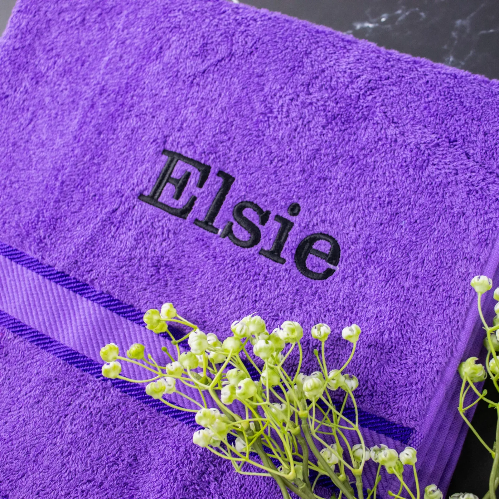 Purple Embroidered Bath Towel
