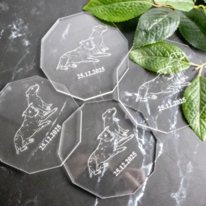 Couples Outline Engraved Acrylic Coaster Set of 4