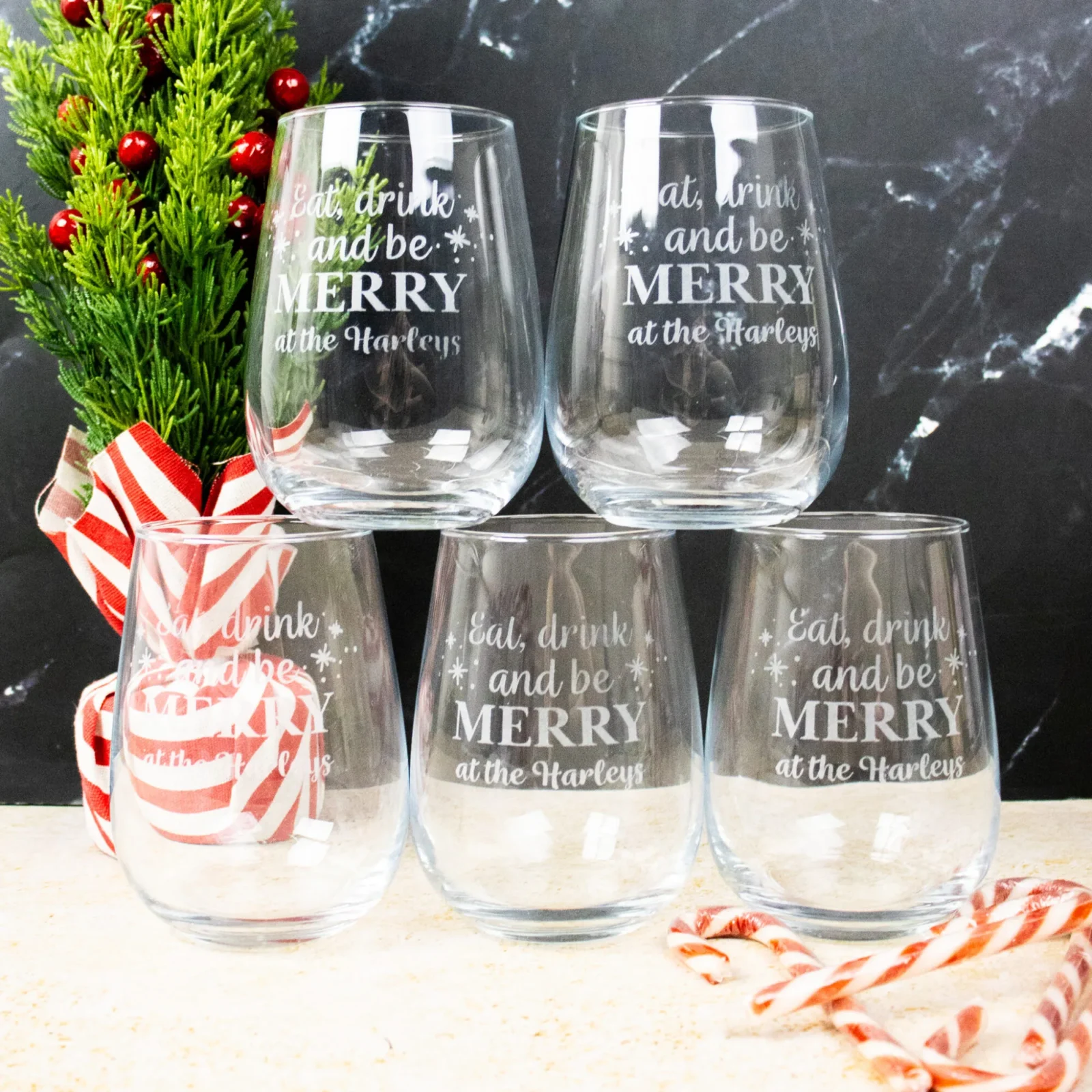 Eat Drink And Be Merry Stemless Wine Glass