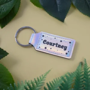 Holographic Stars Leatherette Keychain