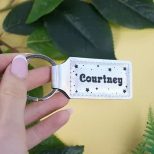 Holographic Stars Leatherette Keychain