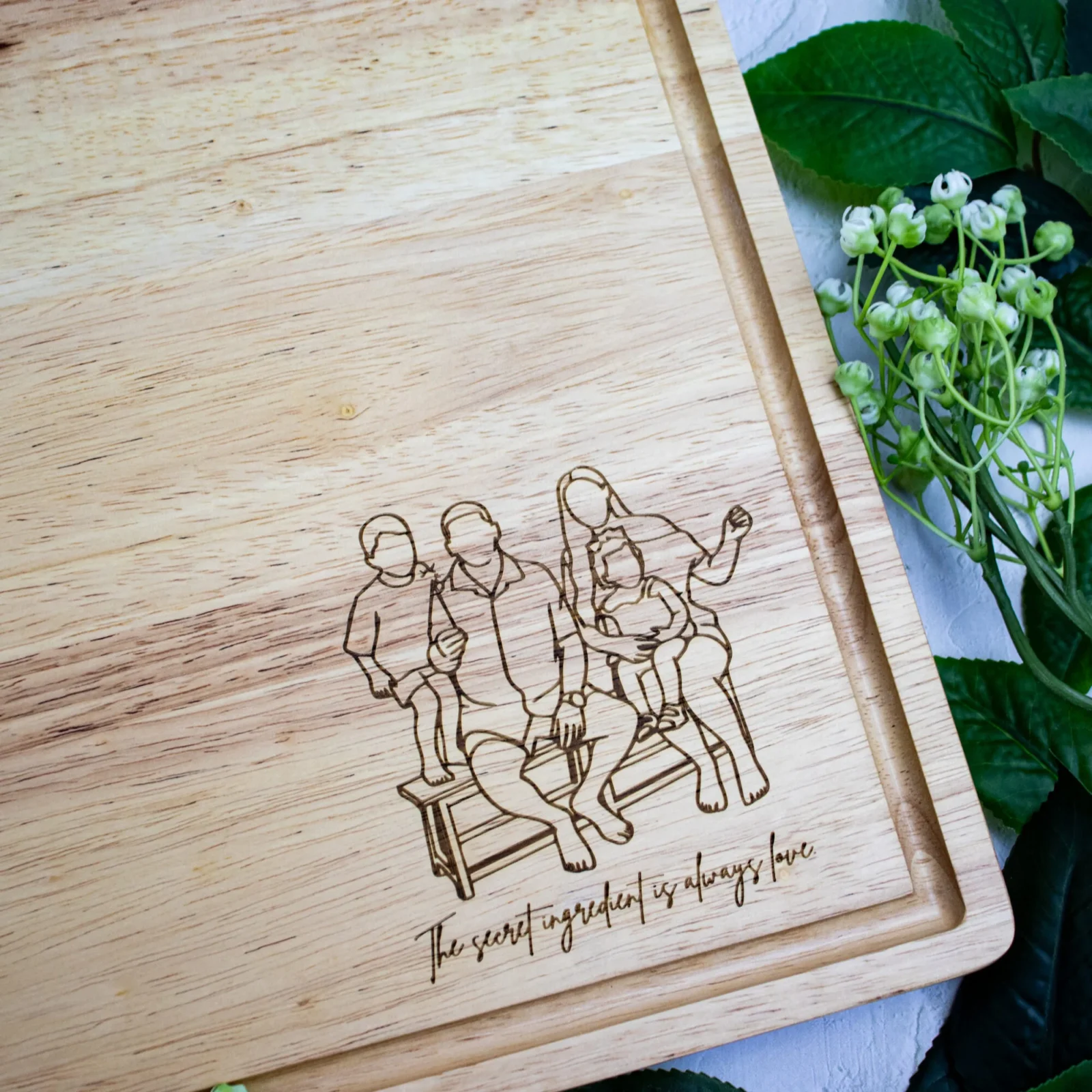 Family Outline Engraved Large Butchers Block