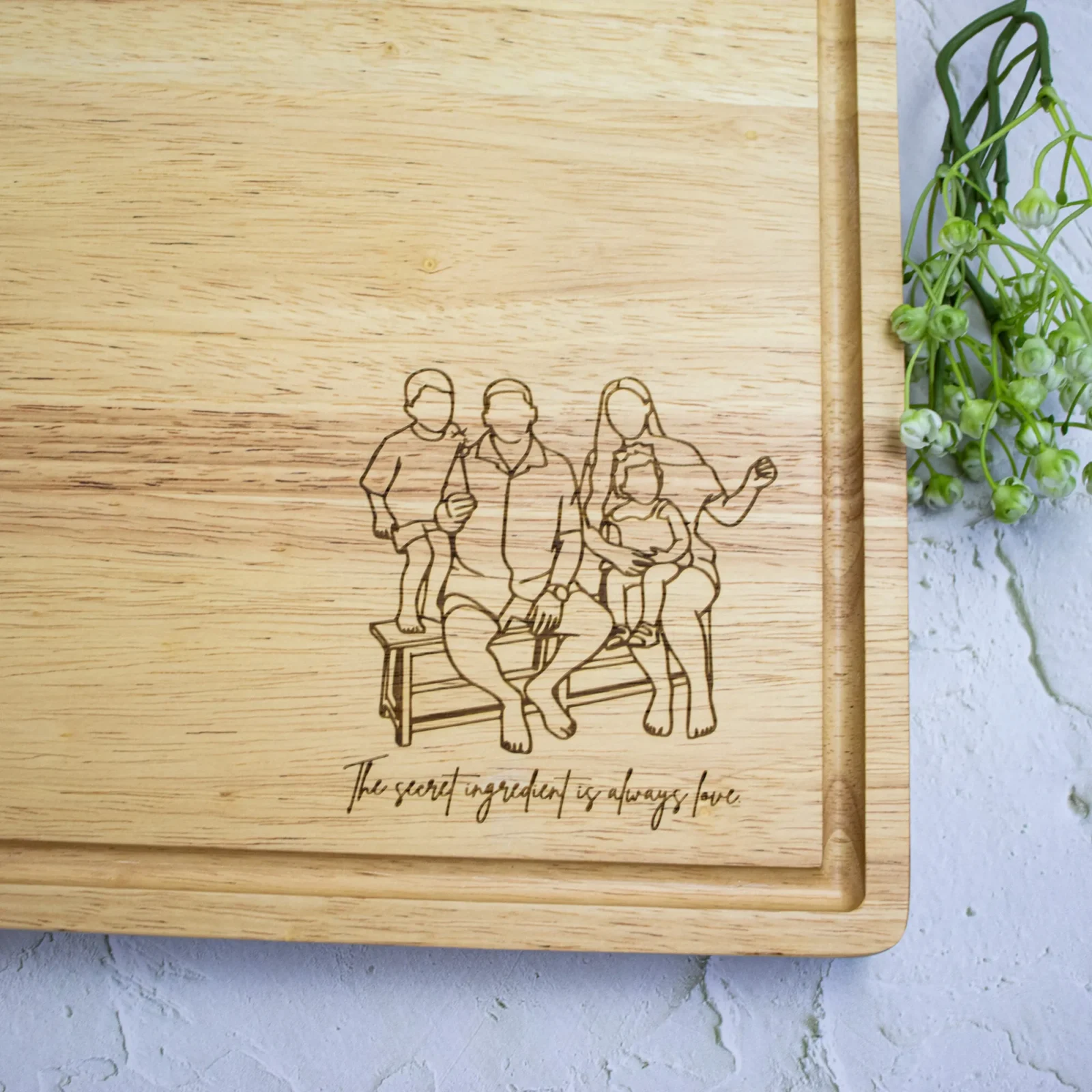 Family Outline Engraved Large Butchers Block