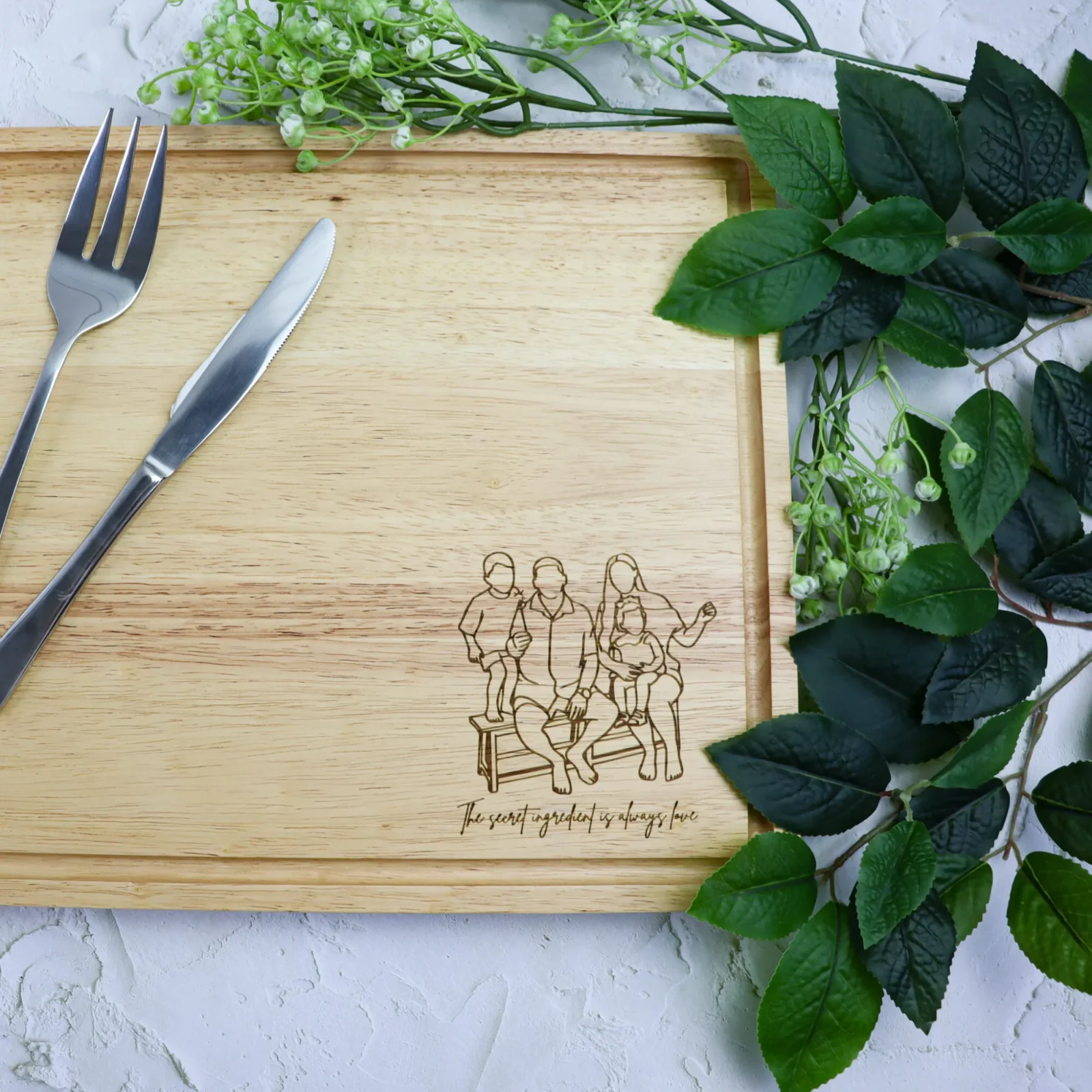 Family Outline Engraved Large Butchers Block