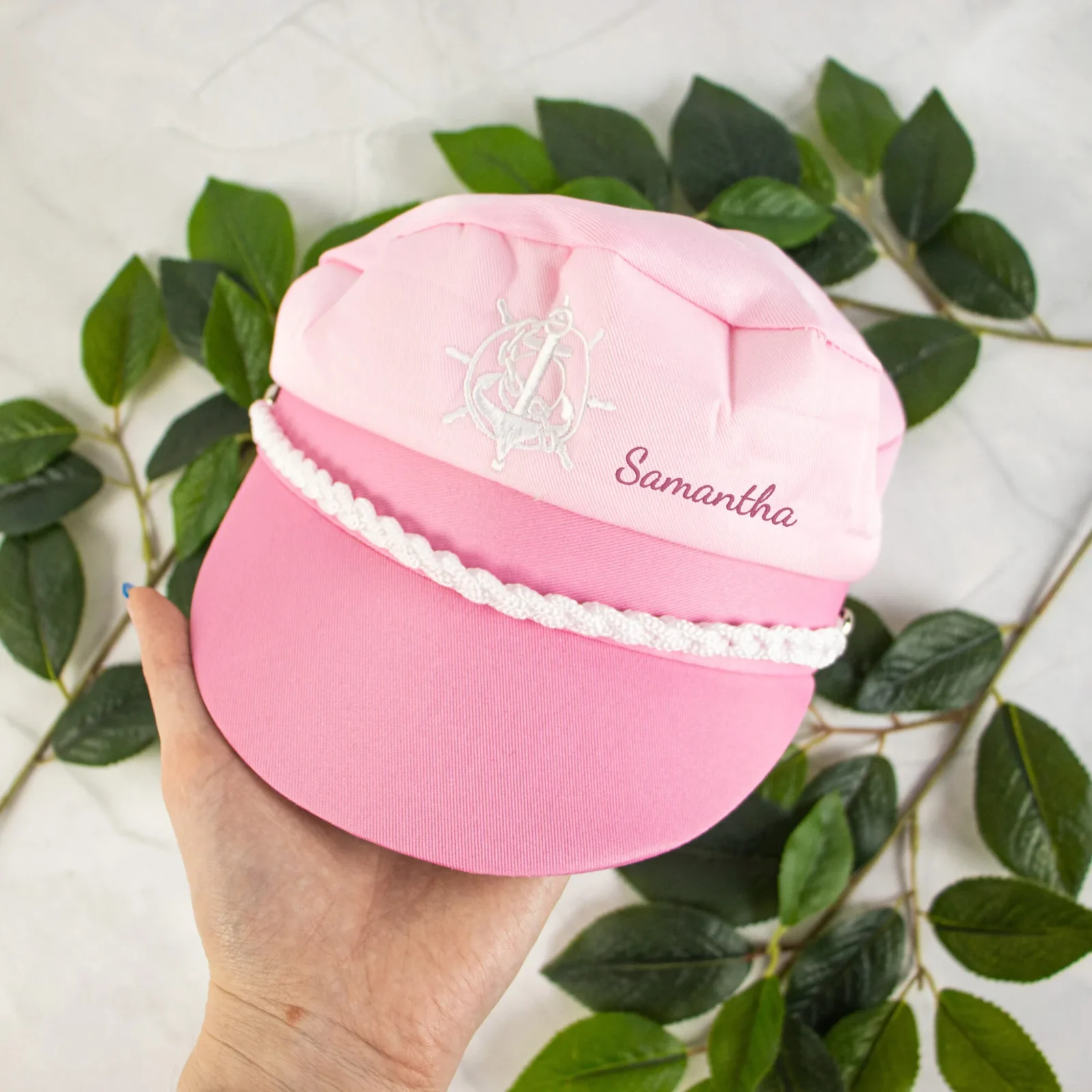 Pink Embroidered Sailor Hat